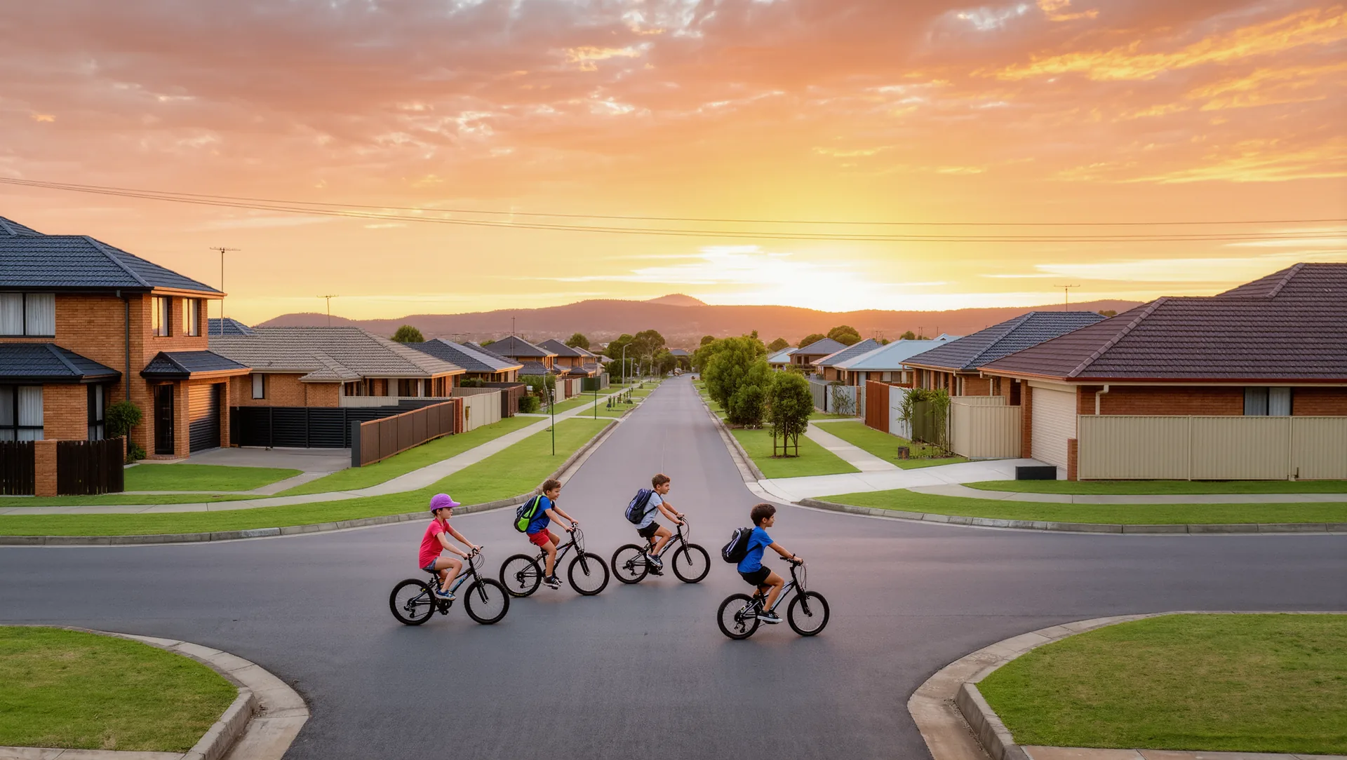 Artist's impression — New home streetscape at golden hour